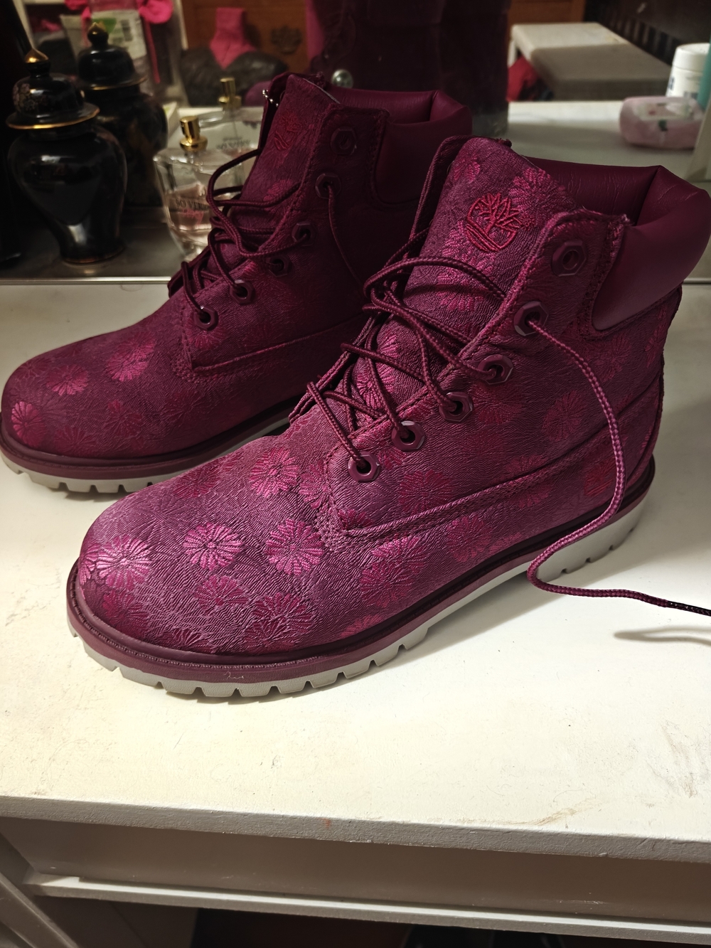 Timberland Magenta Lace-Up Floral Ankle Boots - Picture 3 of 3